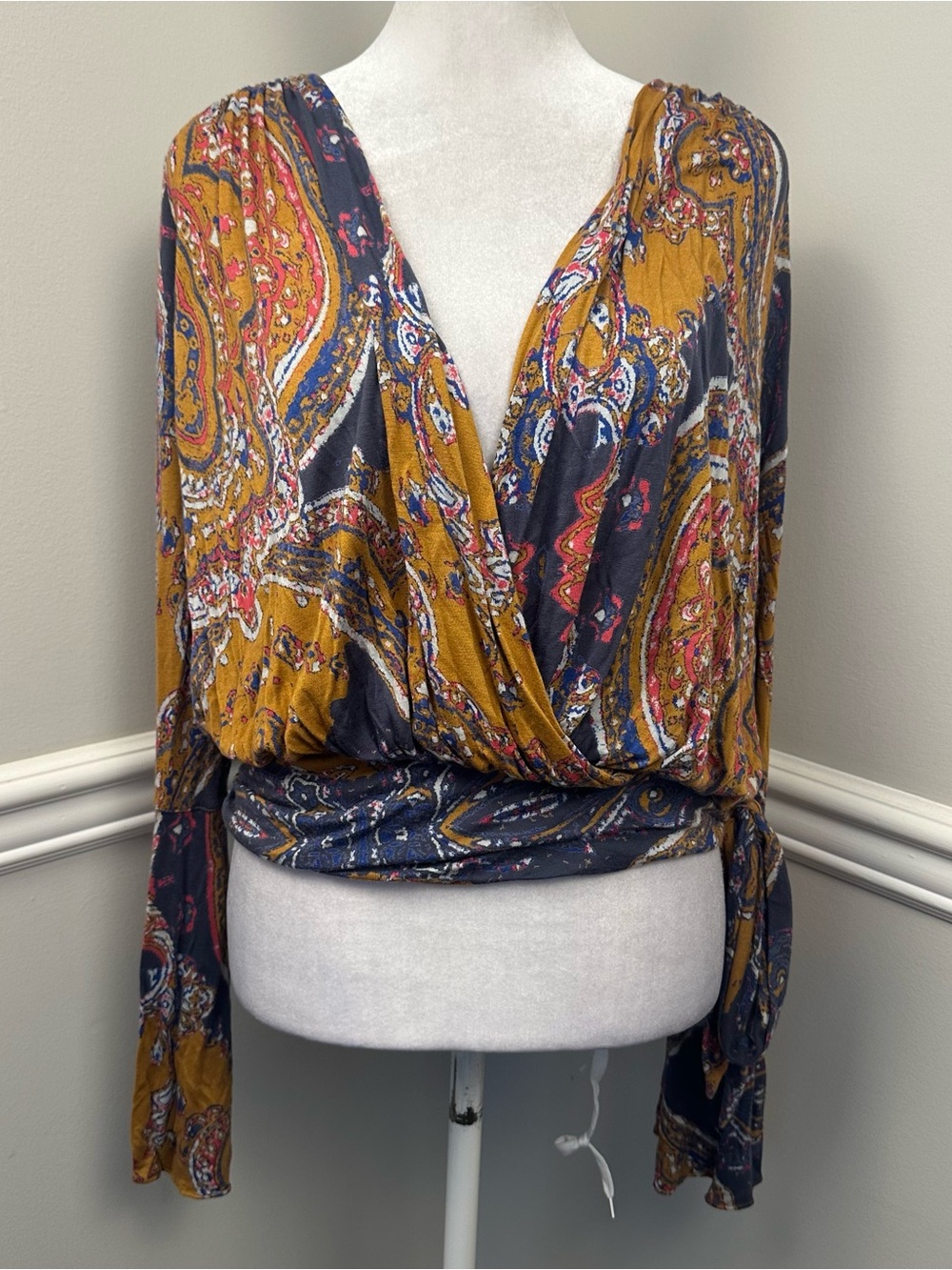 Free People Multi Colored Pattern Faux Wrap Top S